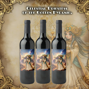 Etiqueta Para Botella De Vino Sacerdotisa Celestial de la Pirámide Dorada.