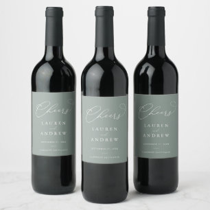 Etiqueta Para Botella De Vino Sage Green Cheers Elegant Wedding Wine Label