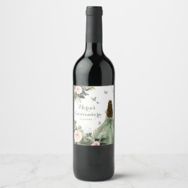 Etiqueta Para Botella De Vino Sage Green Rubor Floral Princesa XV Años