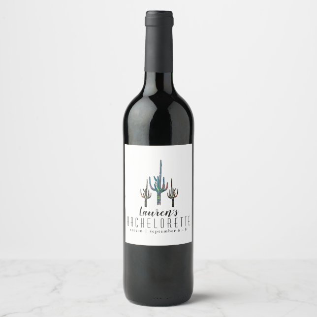 Etiqueta Para Botella De Vino Saguaro Cactus Bachelorette personalizada (Anverso)