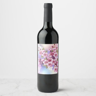 Etiqueta Para Botella De Vino Sakura rosa sobre fondo de pintura
