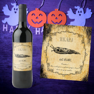 Etiqueta Para Botella De Vino sala de botica halloween vintage babosa carne