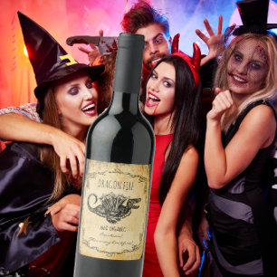 Etiqueta Para Botella De Vino Sala de botica halloween vintage Fuego de dragón