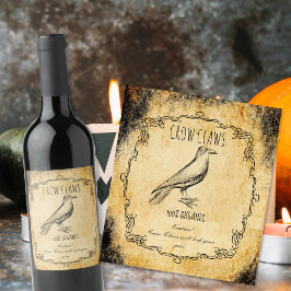 Etiqueta Para Botella De Vino Sala de botica halloween vintage Garras de cuervo
