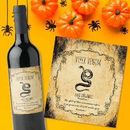 Etiqueta Para Botella De Vino Sala de botica halloween vintage veneno de víbora