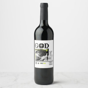 Etiqueta Para Botella De Vino Salmo 121:2 Neon Lima Ojo de Dios Arte Glitch CRT