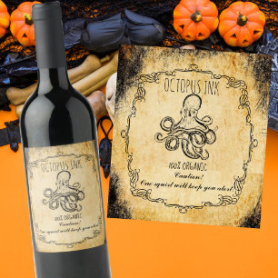 Etiqueta Para Botella De Vino Salón de botica halloween vintage tinta de pulpo