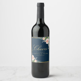 Etiqueta Para Botella De Vino SALUD | boda floral azul marino y ruidoso