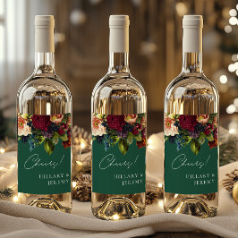 Etiqueta Para Botella De Vino Salud! Moody Floral Boda Emerald