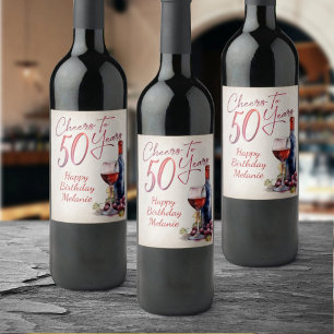 Etiqueta Para Botella De Vino Saludos 50.º cumpleaños