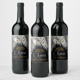 Etiqueta Para Botella De Vino Saludos 50 años Negro y Oro