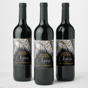 Etiqueta Para Botella De Vino Saludos 50 años Negro y Oro