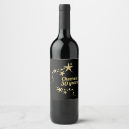 Etiqueta Para Botella De Vino Saludos a 30 años de cumpleaños de estrellas negra