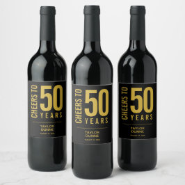 Etiqueta Para Botella De Vino Saludos a 50 años de negro y oro