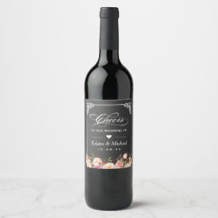 Etiqueta Para Botella De Vino Saludos al Boda Vintage Chalkboard Floral