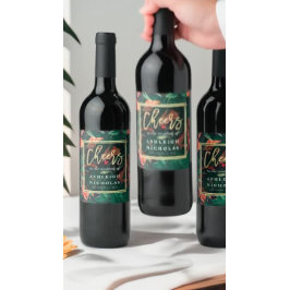 Etiqueta Para Botella De Vino Saludos Al Marco De Oro Floral Tropical Boda