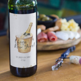 Etiqueta Para Botella De Vino Saludos al nuevo año con el Confeti de Oro
