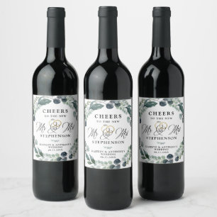 Etiqueta Para Botella De Vino Saludos al nuevo señor y a la señora Greenery Boda