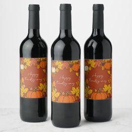 Etiqueta Para Botella De Vino Saludos de calabaza de otoño de Acción de Gracias
