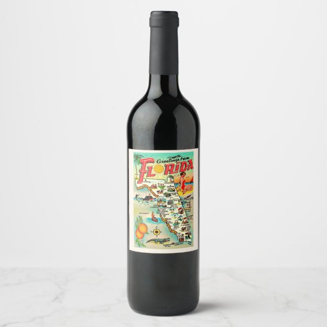 Etiqueta Para Botella De Vino Saludos de Florida (Anverso)