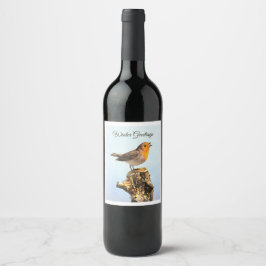 Etiqueta Para Botella De Vino Saludos de invierno. Robin cantando 