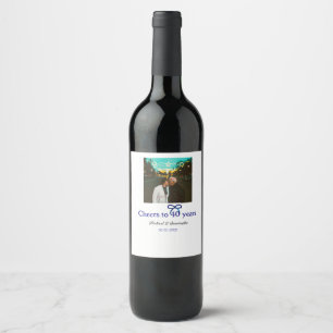 Etiqueta Para Botella De Vino Saludos del arco iris azul a boda de 40 años