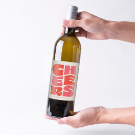 Etiqueta Para Botella De Vino Saludos divertidos retro rosado rojo de Año Nuevo
