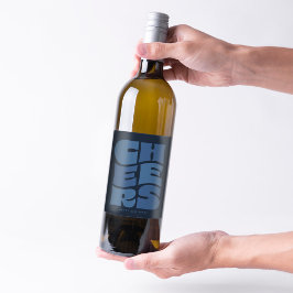 Etiqueta Para Botella De Vino Saludos divertidos y divertidos retro azul marino
