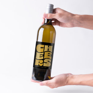 Etiqueta Para Botella De Vino Saludos divertidos y divertidos retro de oro negro