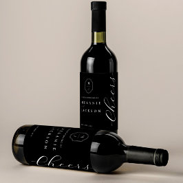 Etiqueta Para Botella De Vino Saludos Escudo de Monograma Personalizado en Blanc