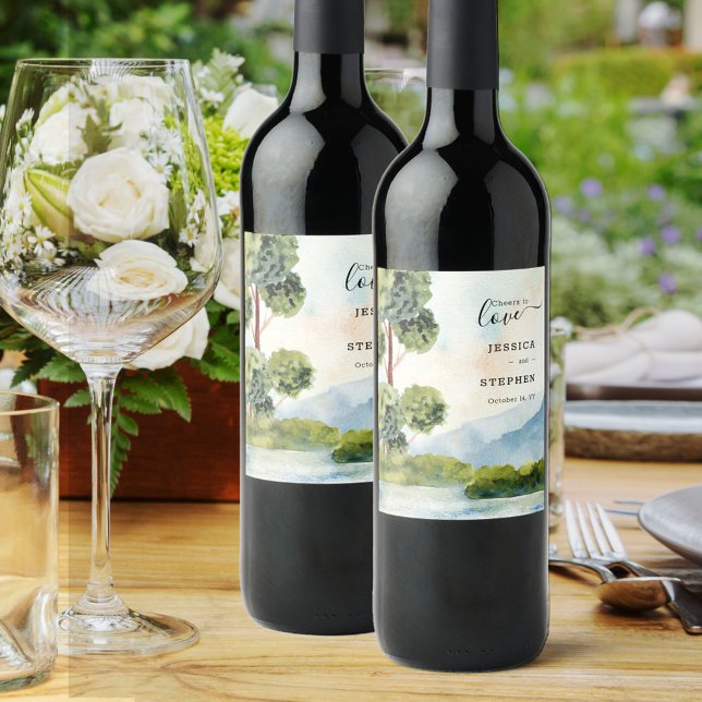 Etiqueta Para Botella De Vino Saludos para amar al Boda de acuarela Evergreen La (Subido por el creador)