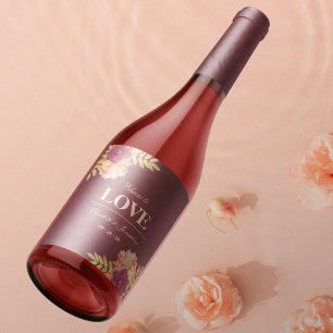 Etiqueta Para Botella De Vino Saludos para amar la elegante boda Boho Rosa Borgo