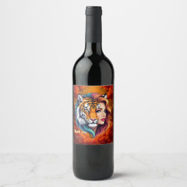 Etiqueta Para Botella De Vino Salvaje interior – Diosa del Espíritu del Tigre.