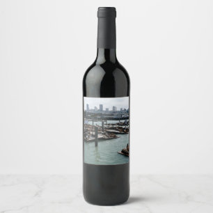 Etiqueta Para Botella De Vino San Francisco y leones marinos de Pier 39 panorama
