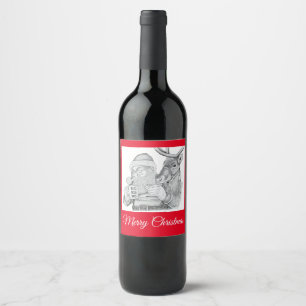 Etiqueta Para Botella De Vino Santa Claus y los renos