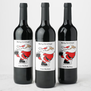 Etiqueta Para Botella De Vino Santa de patinaje de texto personalizado