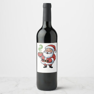 Etiqueta Para Botella De Vino Santa divertido de Navidad sosteniendo una bebida