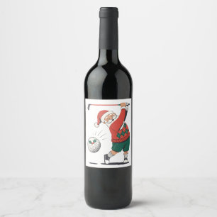Etiqueta Para Botella De Vino Santa jugando golf jugador de golf de Navidad