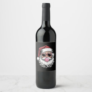 Etiqueta Para Botella De Vino Santa Retro Con Gafas Soplando Burbuja Navidad