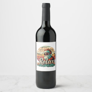 Etiqueta Para Botella De Vino Santa Retro con un título Relájate