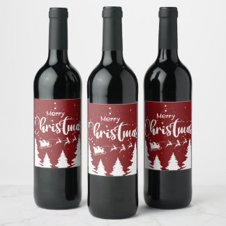 Etiqueta Para Botella De Vino Santa Sleigh Wine Label - Custom Christmas Design!