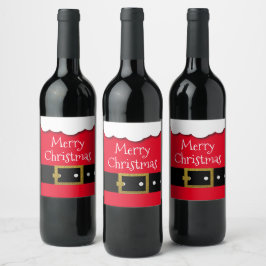 Etiqueta Para Botella De Vino Santa Suit Belt Feliz Navidad