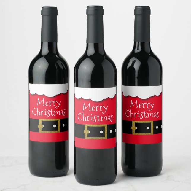 Etiqueta Para Botella De Vino Santa Suit Belt Feliz Navidad (Botellas)