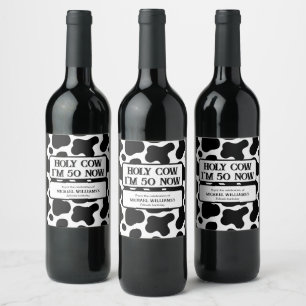 Etiqueta Para Botella De Vino Santa Vaca Divertida Cumpleaños 50 Negro Blanco