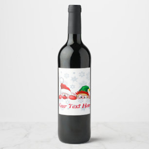 Etiqueta Para Botella De Vino Santa y elfo Personajes divertidos y adorables que