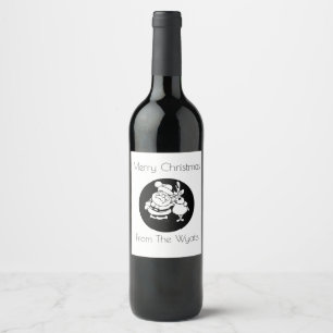 Etiqueta Para Botella De Vino Santa y sus renos favoritos negro y blanco 