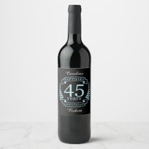 Etiqueta Para Botella De Vino Sapphire 45º aniversario del boda tradicional