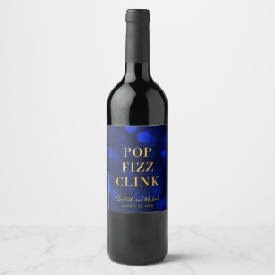 Etiqueta Para Botella De Vino Sapphire Blue Bokeh Faux Gold Pop Fizz Clink