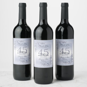 Etiqueta Para Botella De Vino Sapphire Gem y Purpurina 45° Aniversario del Boda 