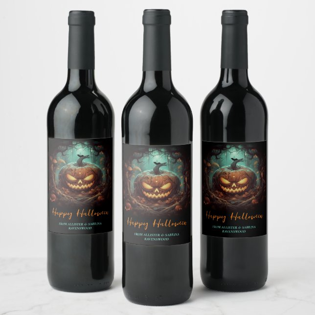 Etiqueta Para Botella De Vino Scary Jack O Lantern Halloween (Botellas)